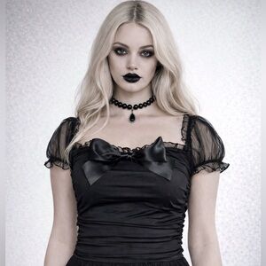 Goth Lolita Widow Dolls Kill Romantic Mesh Bow Top NWT